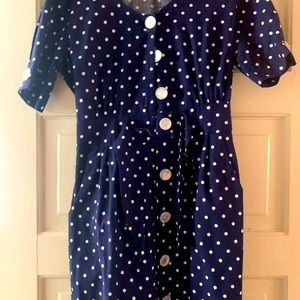 80’s meets 40s pika dot dress navy blue